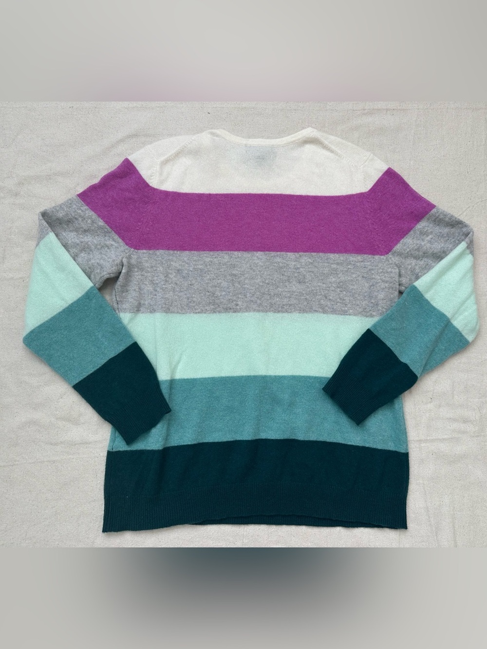 Charter Club Luxury 100% Cashmere Multicolor Stripe Crewneck Soft knit Sweater L - Picture 7 of 8